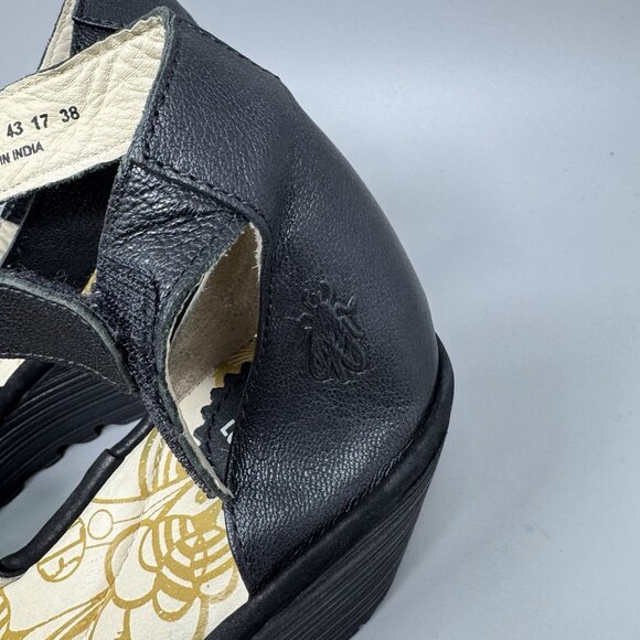 Fly London Yula Women’s Black Wedge Sandals Size 11 - Picture 4 of 8